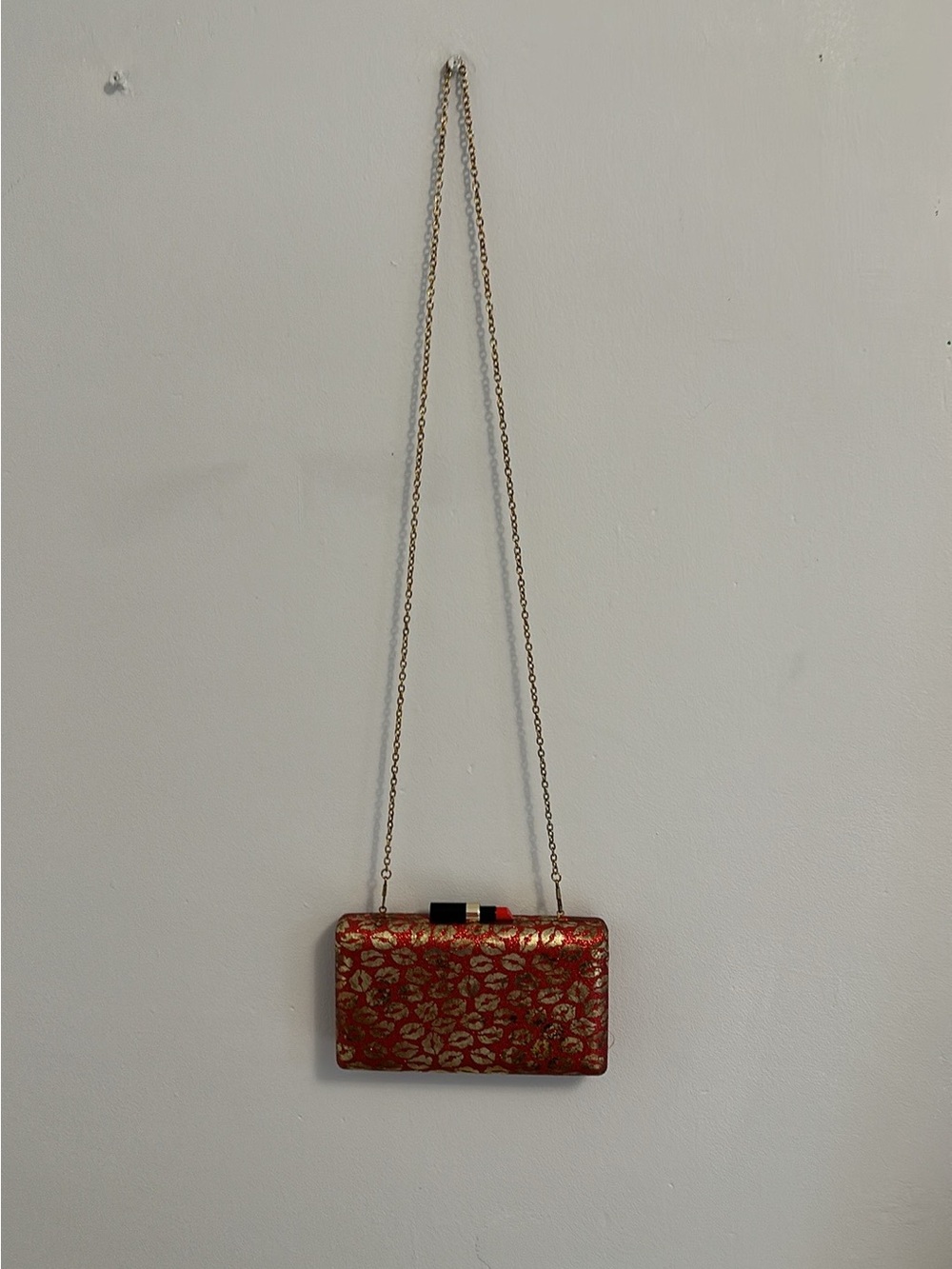Red and Gold Floral Evening Clutch with Chain Strap